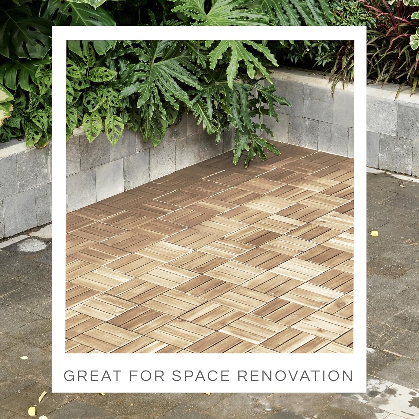 Outdoor Waterproof Acacia Wood Deck Tiles - 10 Pcs Patio Flooring for All Weather Use