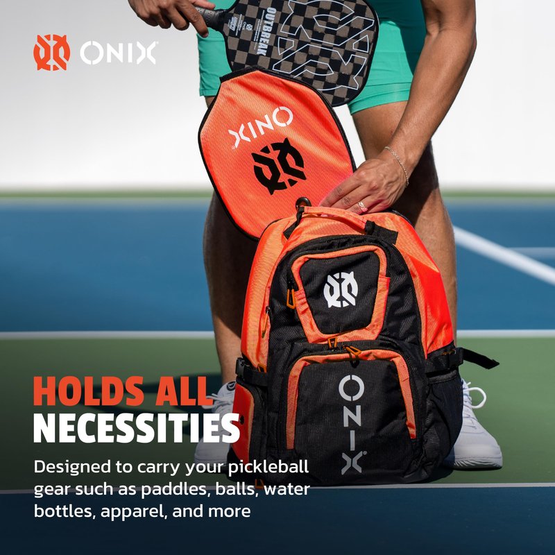 ONIX Pickleball Pro Team Durable Polyester Padded Paddle Compartment Easy to Carry Backpack — Orange/Black