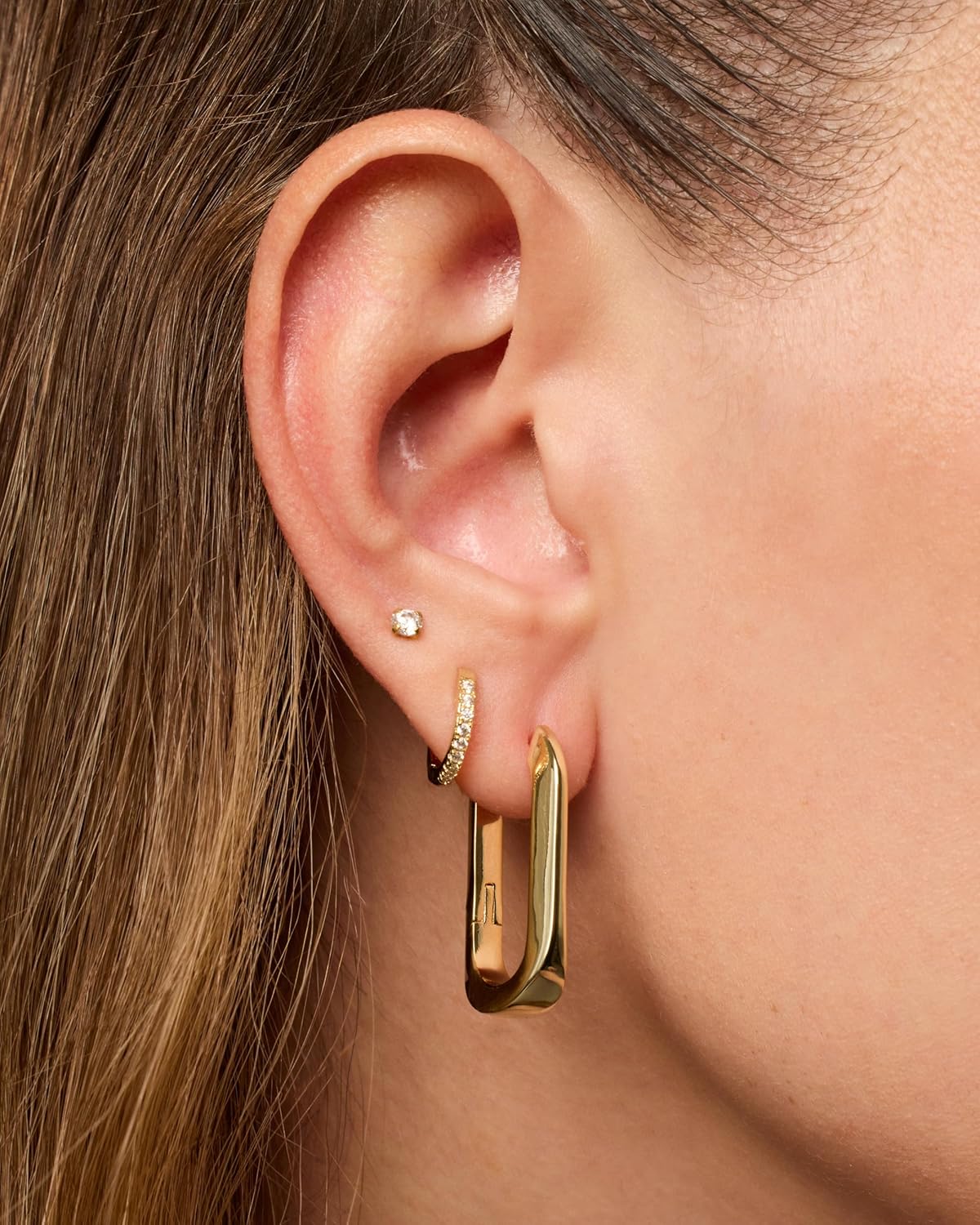 PAVOI 14K Gold Plated Geometric Hoop Earrings - Trendy U-Shaped Triangle Design for Women