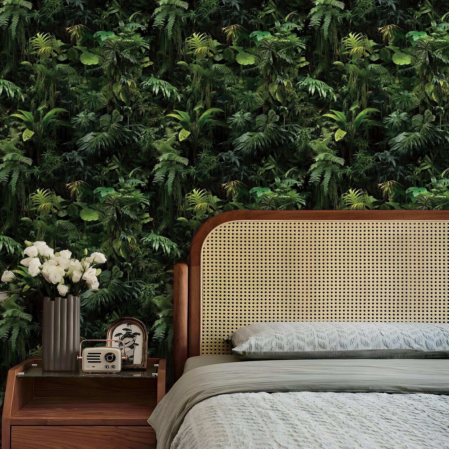 FunStick Dark Green Tropical Wallpaper Peel and Stick Jungle Leaf Wallpaper for Bedroom Bathroom Kids Room Removable Black Green Tropical Contact Paper for Wall Murals Cabinets Waterproof 17.5"x118"