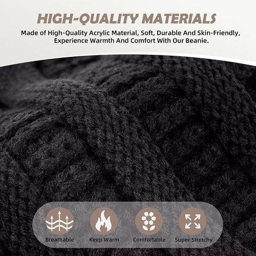 3 Pack Satin Lined Beanie for Women, Warm Slouchy Winter Hats with Silk Lined, Fashionable Oversized Cable Knit Hat Skull Cap-03