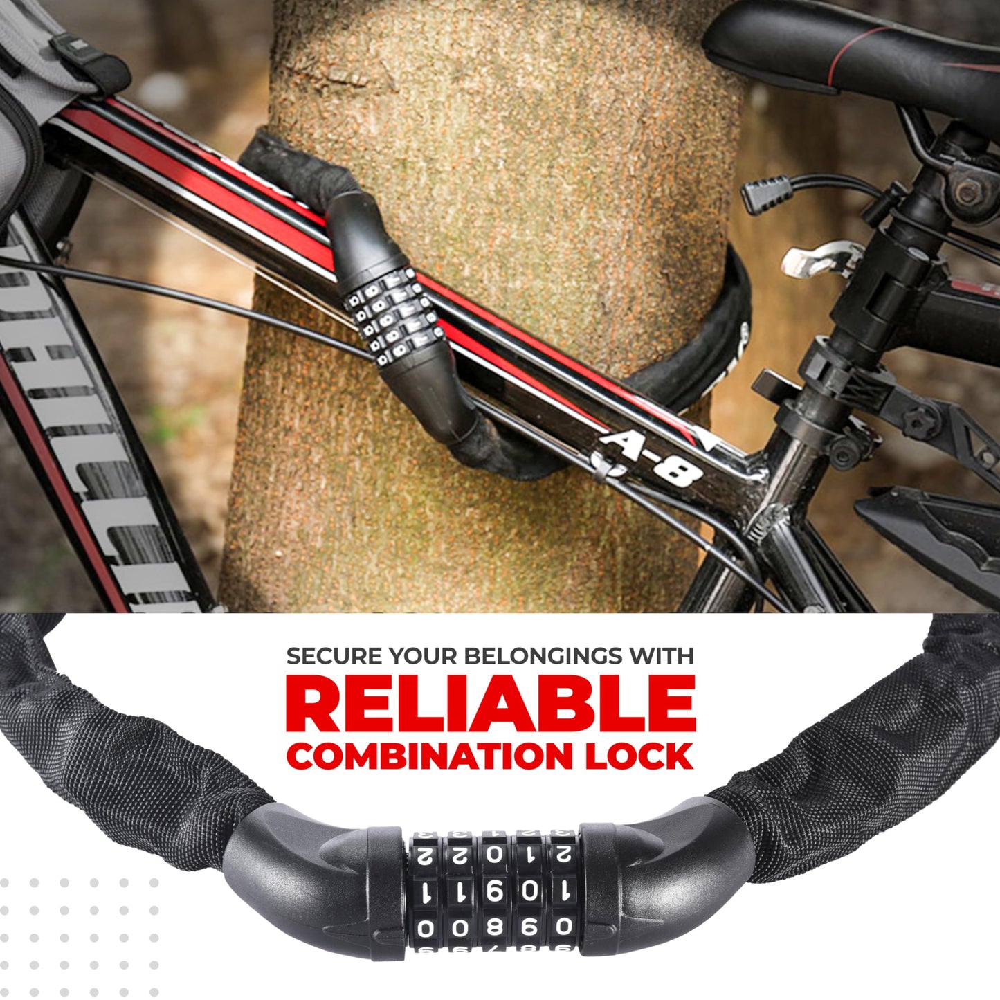 PRO BIKE TOOL Bike Lock – Heavy Duty Anti Theft Bike Chain Lock & Bicycle Cable Lock, 35.4" 5-Digit Combination Lock, Keyless Security Lock for Road, Mountain, Electric & BMX Bikes