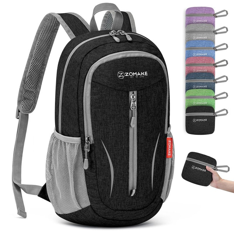 ZOMAKE Ultra Lightweight Packable Backpack 10L,Small Foldable Backpacks Hiking Water Resistant Collapsible Daypack for Women Men(Black-C1)