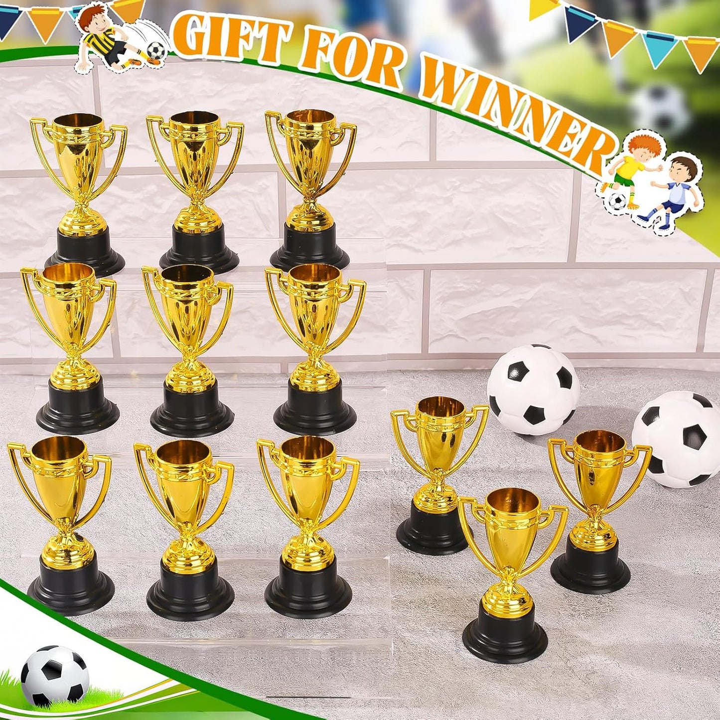 Skiennix Mini Trophies - Bulk Plastic Gold Trophy Cups for Kids' Sports Tournaments | 3.4 Inch