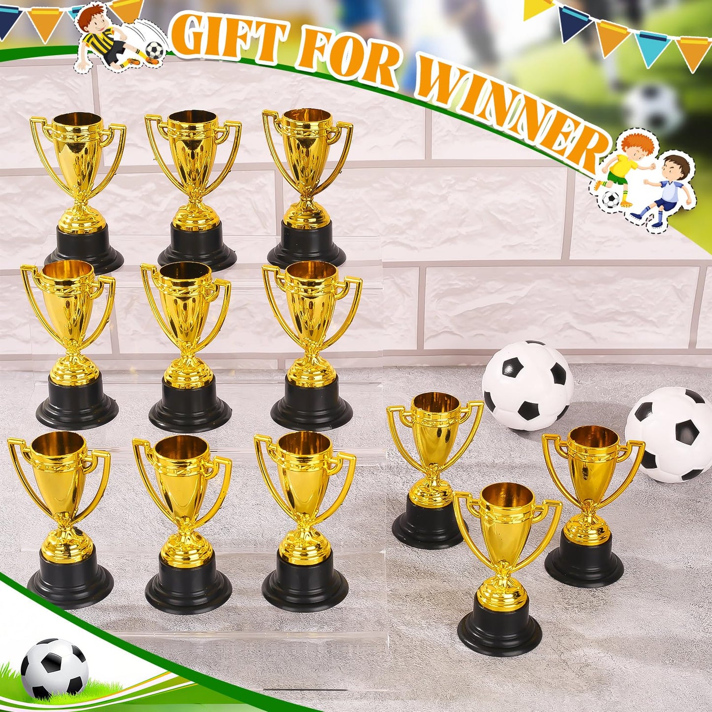 HFXXAD 12 Pcs Mini Trophies Bulk for Kids, Plastic Gold Small Trophy Cups for Sports Tournaments and Competitions(3.4in)