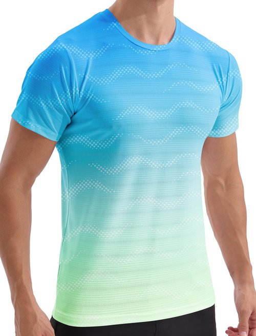 APTRO Mens Dry Fit Workout Shirts Quick Dry Gym T Shirts for Men Athletic Running Training Top Tee Moisture Wicking Lightweight Activewear - Light Blue-Green - L