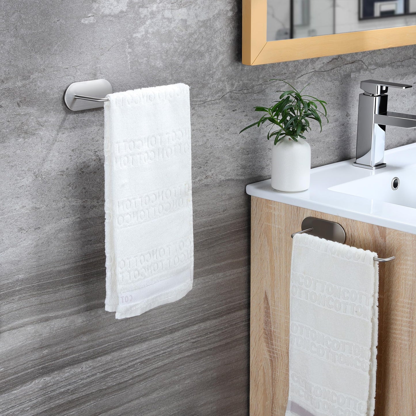 SUNTECH Hand Towel Holder 2 Packs,Self Adhesive Stick on Wall Towel Rack, Bath Hand Towel Holder for Bathroom and Kitchen No Drilling