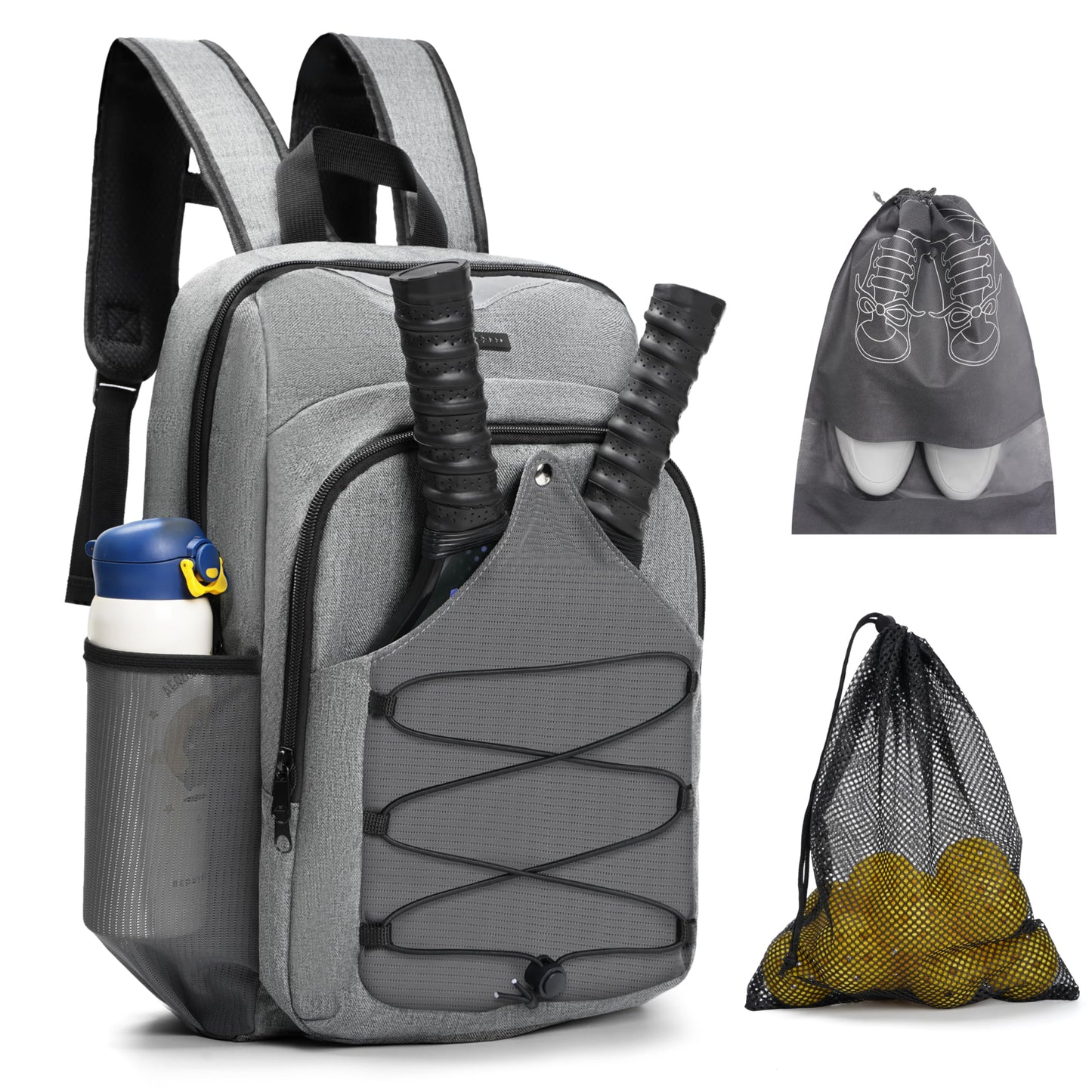 DerHutzucker Pickleball Bag - Men's & Women's Pickleball Backpack, Adjustable Sling Bag with Large Capacity/Safety Pocket Ventilated Racket Compartments, Gray