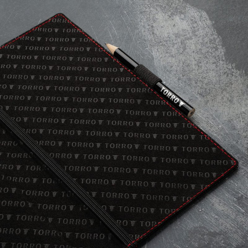 TORRO Large Golf Scorecard Holder – Genuine Leather Pro Golf Score Card Wallet with Card Slot and Pencil (Black with Red Detail)