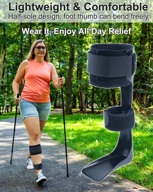 Furlove AFO Drop Foot Brace, Half-Sole Foot Drop Brace with Stroke, MS, Hemiplegia, Lightweight Ankle Foot Orthosis for Natural Gait, Fits in Shoes for Men & Women (Left, Large)