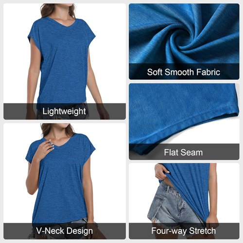 HovSiyla Women's V-Neck T-Shirts - 5 Pack Casual Short Sleeve Soft & Breathable Workout Tops