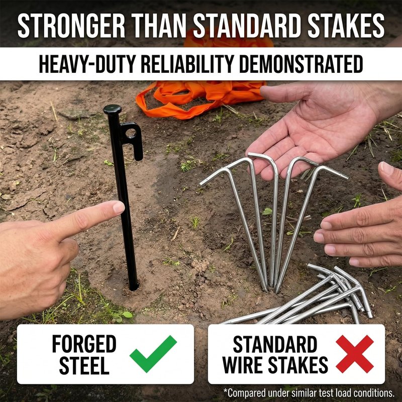 FANEAMADE 12 Inch Heavy Duty Tent Stakes 10 Pack, Steel Ground Stakes for Camping, Trampoline, Canopy, Tarp and Garden Anchoring, Rust Resistant Outdoor Pegs