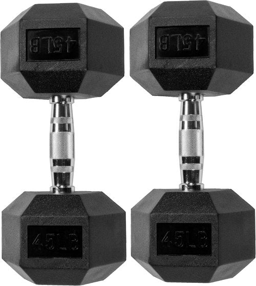 Fitvids Premium Hex Dumbbells - Rubber Encased, 45LB Pair for Strength Training and Home Workouts