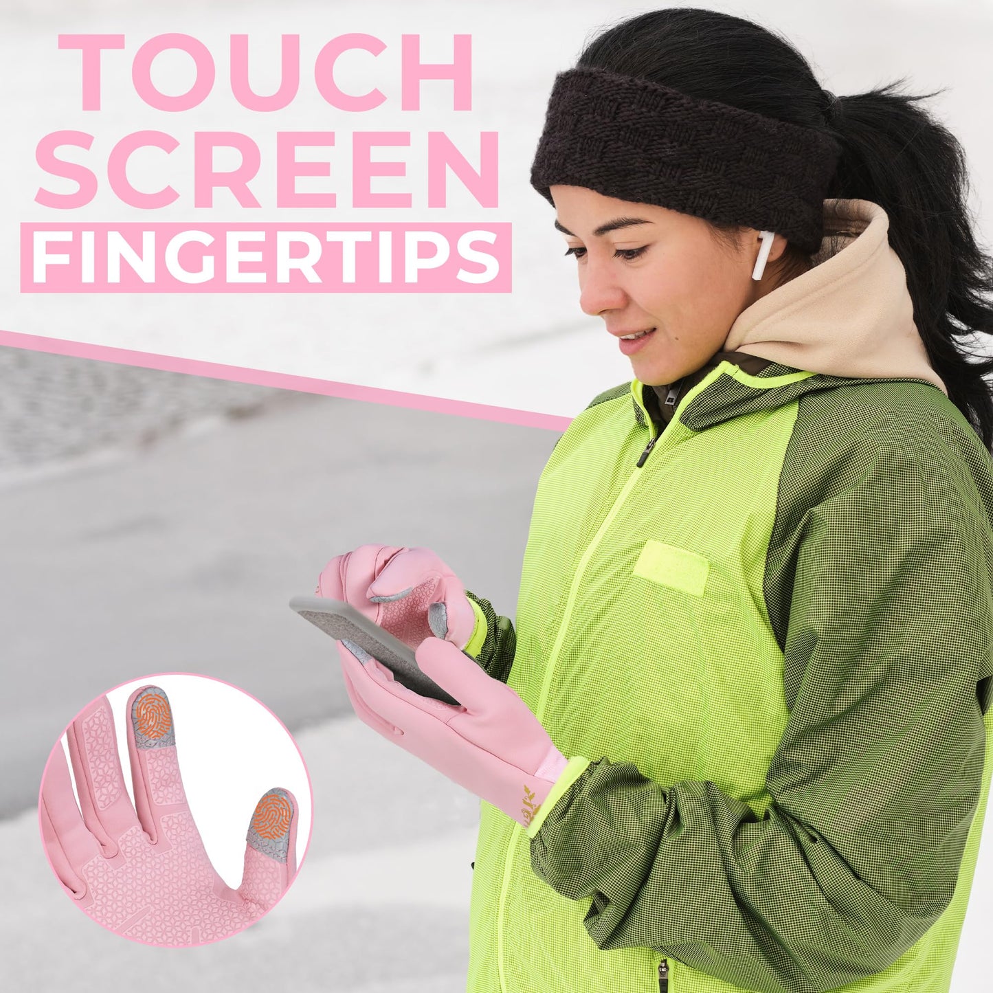 HANDLANDY Women Winter Running Gloves, Windproof Water-Resistant Touchscreen Gloves with Lightweight Thermal Liner for Cycling, Driving, Hiking & Cold Weather Activities(Pink, Medium)