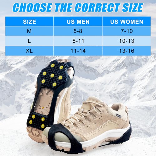 Ice Cleats for Shoes and Boots Snow Walk Traction Cleats Crampons Anti Slip 11 Studs Ice Snow Grippers Overshoe for Walking on Ice and Snow (X-Large(10-13.5 men/11.5-14 Women))