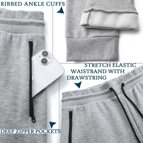 Loofure Sweatpants for Men Fleece 3 Pack Joggers Gym Workout Athletic Track Mens Sweat Pants Cotton with Zipper Pockets