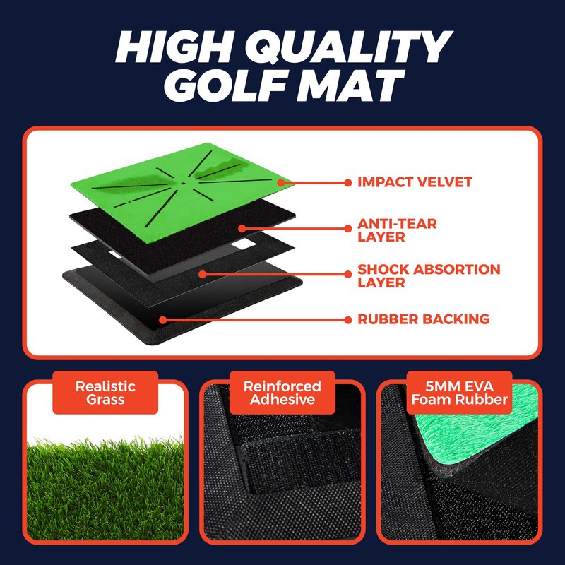TOY Life 4-in-1 Golf Hitting Mats Practice Outdoor Indoor with Path Feedback, 4 Replaceable Golf Turf Swing Mat for Chipping Training Aid with Rough Fairway Impact Divot Mat Gifts for Men(18" x 13")
