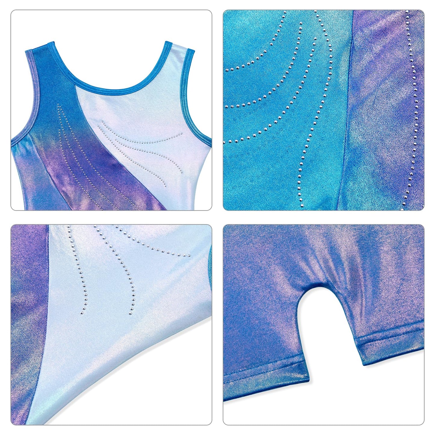 HOZIY Leotards for Girls Gymnastics Size 8-10 Years Diamond Rhinestone Stripe Spliced Tumbling Outfits Biketard Practice Ropa De Niña Para Gimnasia Suit