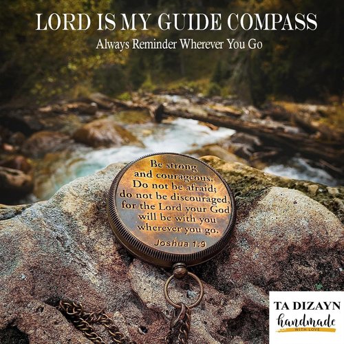 Be Strong and Courageous Compass - Solid Brass Engraved Directional Gift | Baptism & First Communion