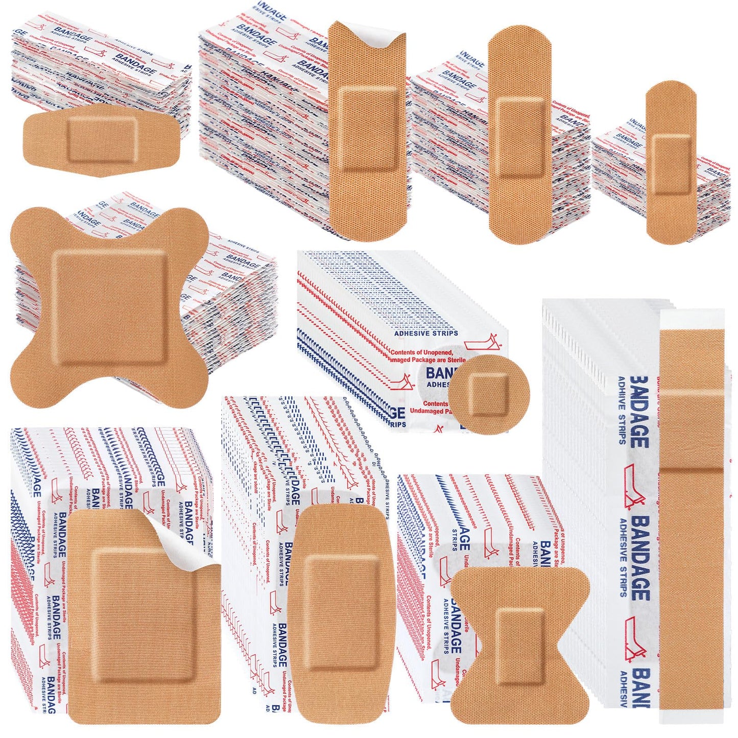 Geiserailie 300 Pcs Adhesive Bandages Family Variety Pack Fabric and Waterproof Assorted Bandages Bulk Sterile Individually Wrapped Bandages for First-Aid, Scrapes, Fingers (Flexible Fabric Bandage)