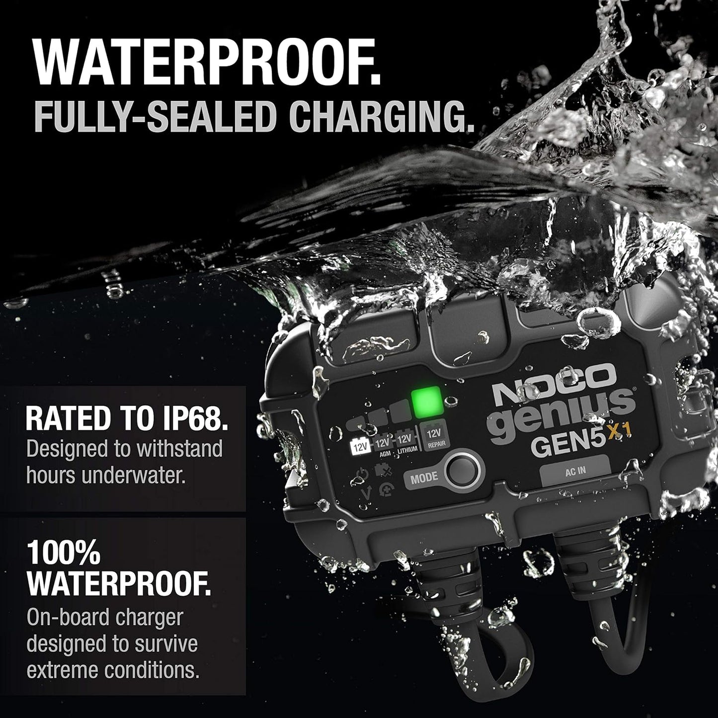 NOCO Genius GEN5X1 Onboard Battery Charger - 5A, 12V Waterproof Marine Charger with Overcharge Protection