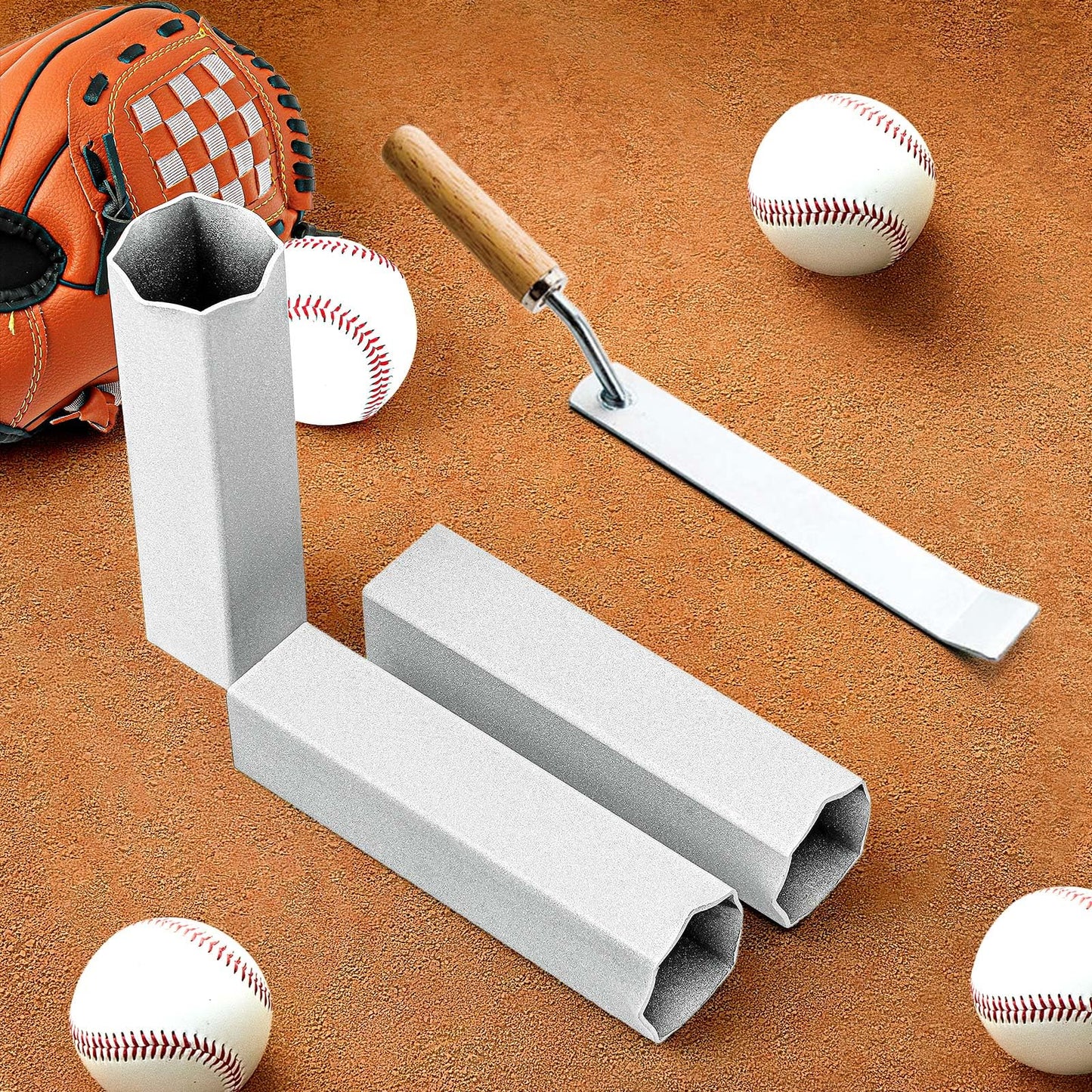 Yaocom 6 Pcs Crimped Style Baseball Ground Anchors 1.8 x 8 Inch Suitable for Standard/Official Size Baseball Base, Silver