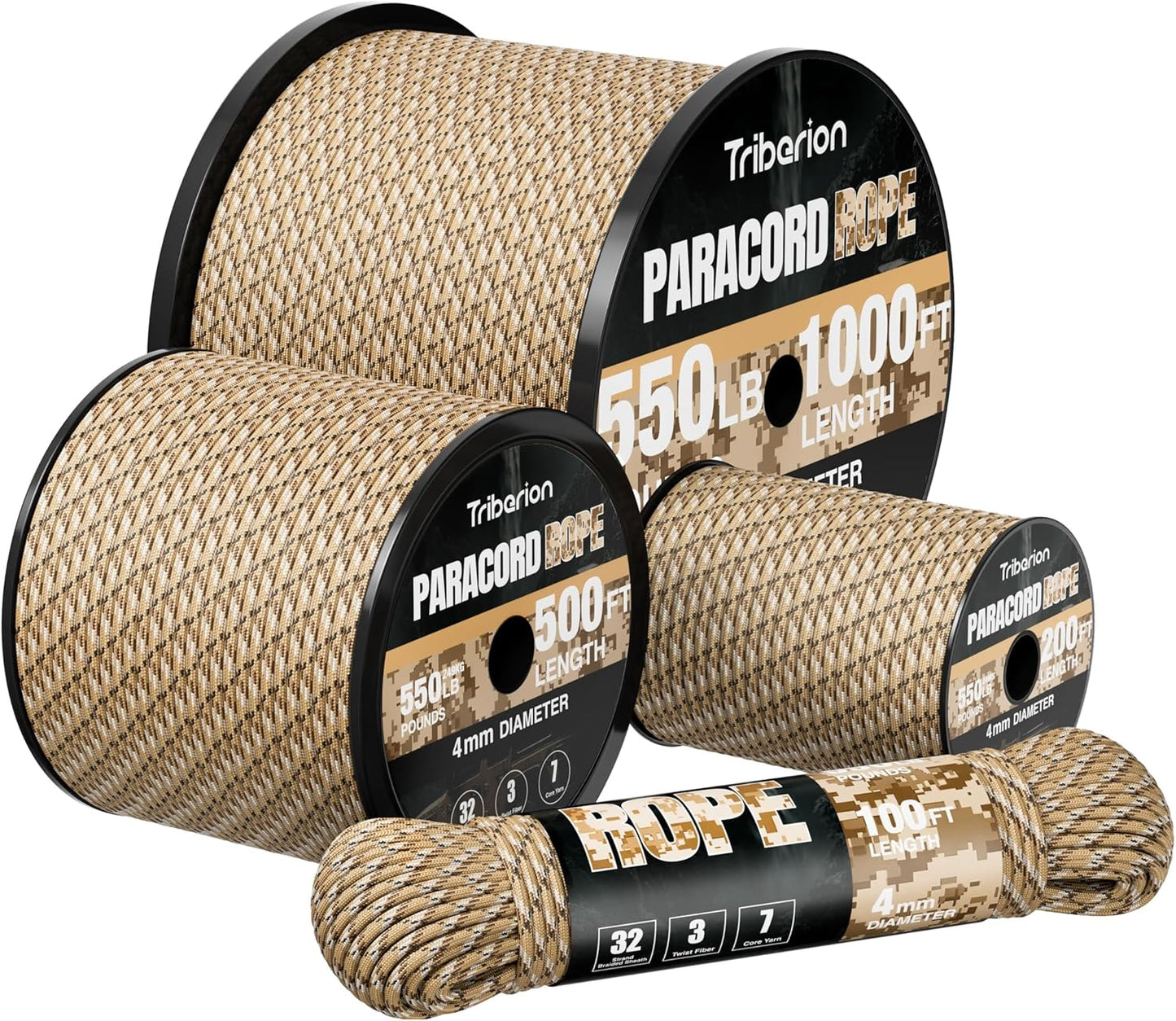 Paracord 550 lb - 50ft Heavy Duty 7-Strand Parachute Cord | Desert Camo Survival Gear