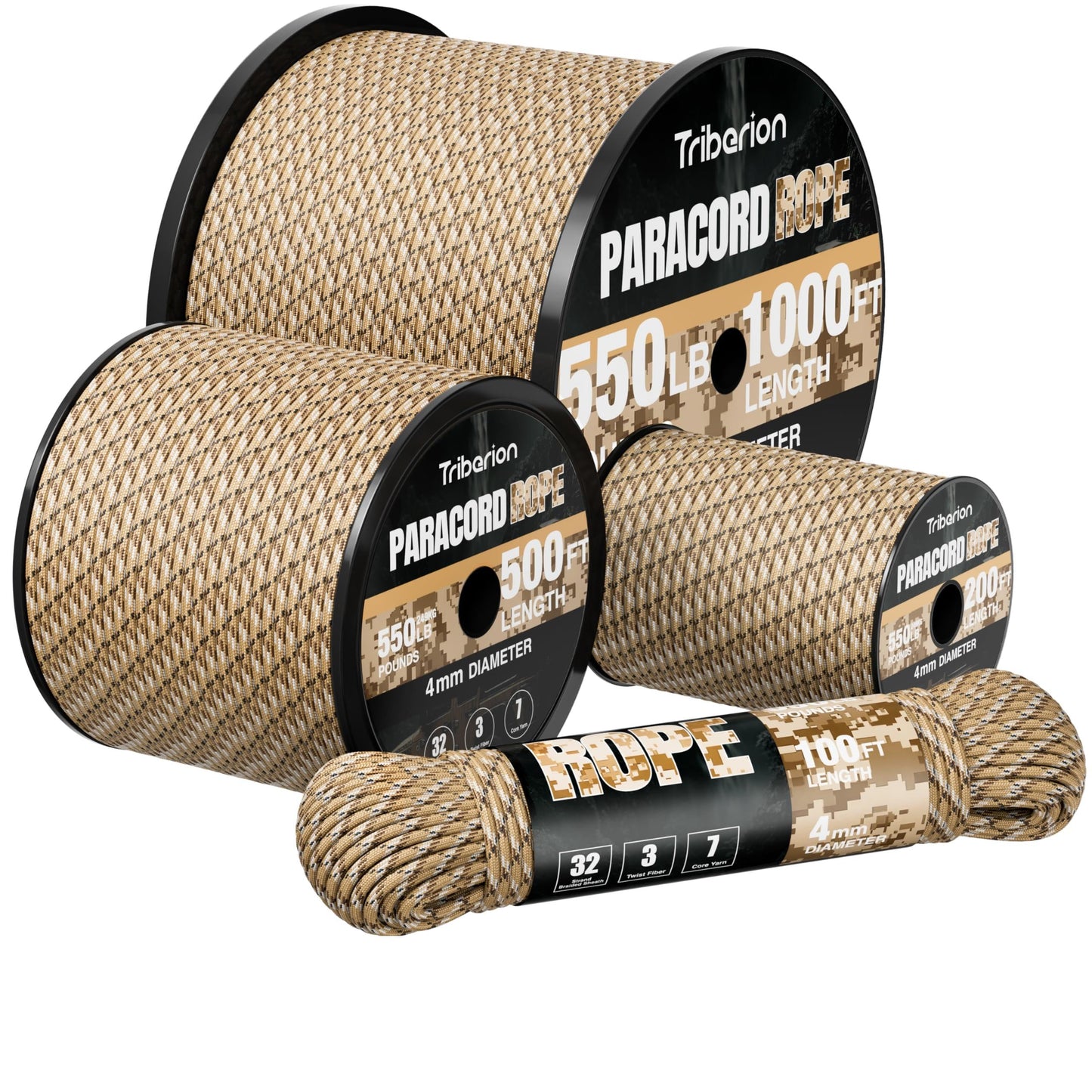Paracord Rope 550 lb - 500ft 5/32" Parachute Cord 4MM 7-Strand para Cord - Heavy Duty Spool String for Survival,Camping Gear, Survival Bracelet, Clothesline - Desert Camo