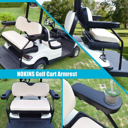 NOKINS Golf Cart Armrest with Cup Holder Support Frame Sturdy No Drilling for Most Golf Cart 1-1/4 inch Round Tube, Normal Black, i40 i40L i40FL i40F i60 i60L i60F i80