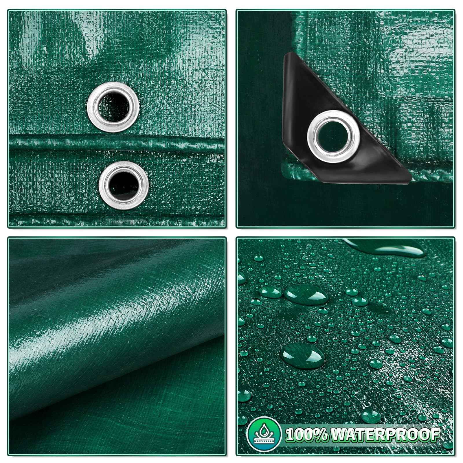TA*RP YXCN Green Heavy Duty Tarp 20x30 Feet, 12 Mil Thick Waterproof Poly Tarps Cover UV Resistant, Rip & Tear Proof with Metal Grommets Every 20 Inche