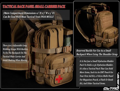 CLTAC Tactical Small MOLLE Hydration Pack Outdoor Water Bladder Carrier Pack for Vest Backpack (Coyote Brown)