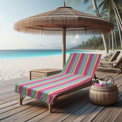 COTTON CRAFT Pool Lounge Chair Cover - Soft 100% Cotton Dobby Terry Stripe - Oversized 32" W x 82" L x 7" Pocket - Pink Multi