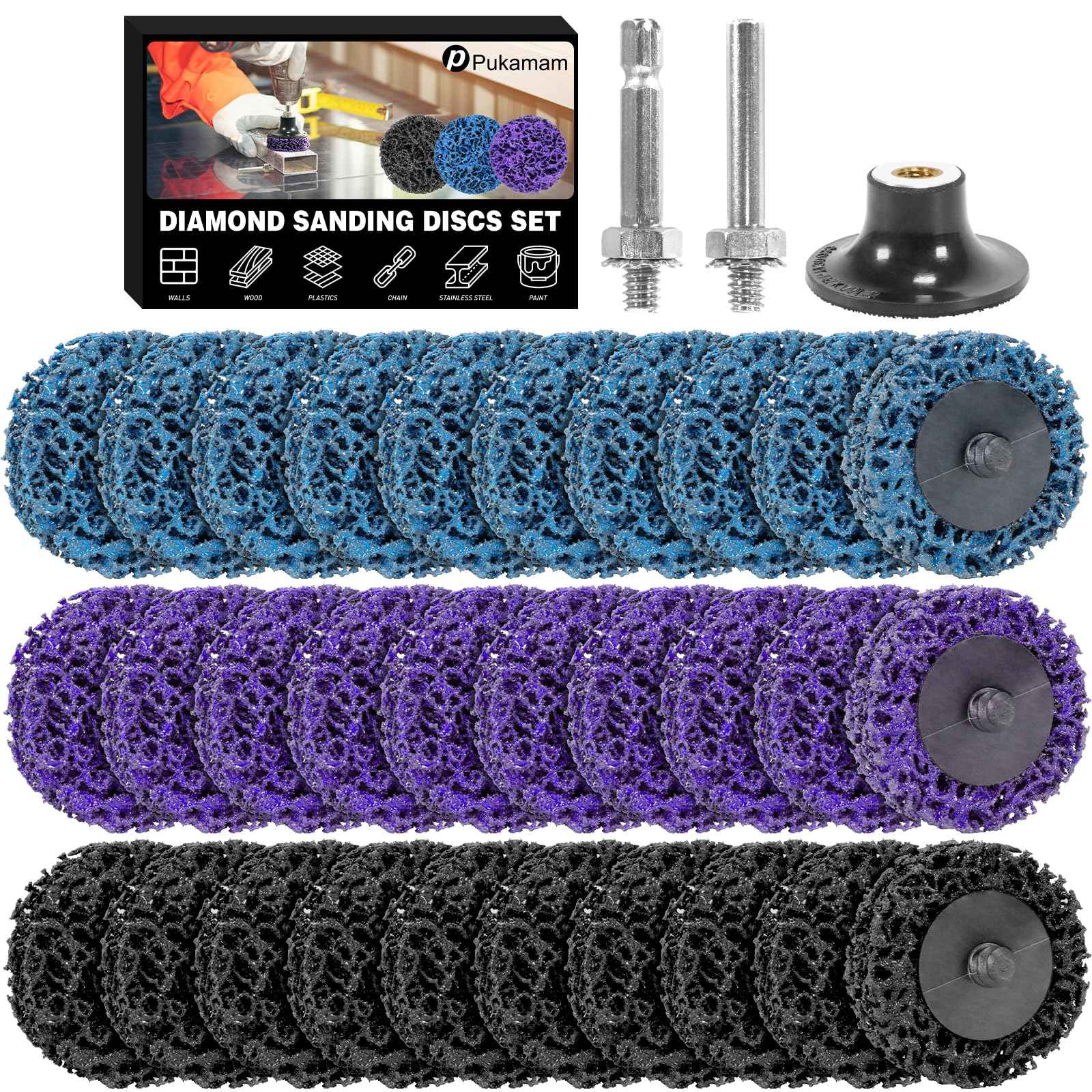 33 Pcs Diamond Sanding Discs Set, 2" Quick Change Easy Strip Wheels for Drill Die Grinder Accessories, Paint Remover Tool for Rust, Oxidation, Paint Removal with 1/4" Roll Lock Holder, Mix Color
