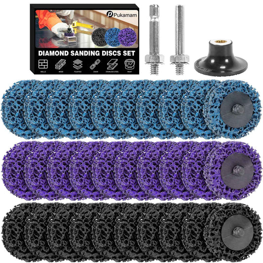 33 Pcs Diamond Sanding Discs Set, 2" Quick Change Easy Strip Wheels for Drill Die Grinder Accessories, Paint Remover Tool for Rust, Oxidation, Paint Removal with 1/4" Roll Lock Holder, Mix Color