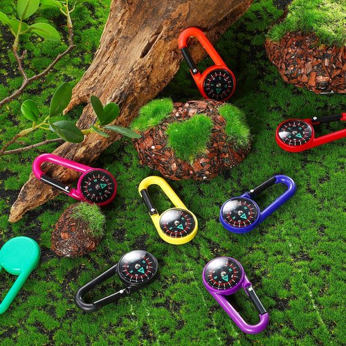 32 Pcs Compass Keychain for Kids Small Compass Keychain Belt Clips with Holes Adventure Camping Metal Buckle Pocket Outdoor Hiking Survival Camping Party Favors (Multicolor)