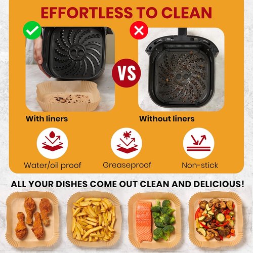Baker's Signature Air Fryer Paper Liners - 125 Pcs Non-Stick & Oil Proof, 8” Square for 5-8 Qt Baskets