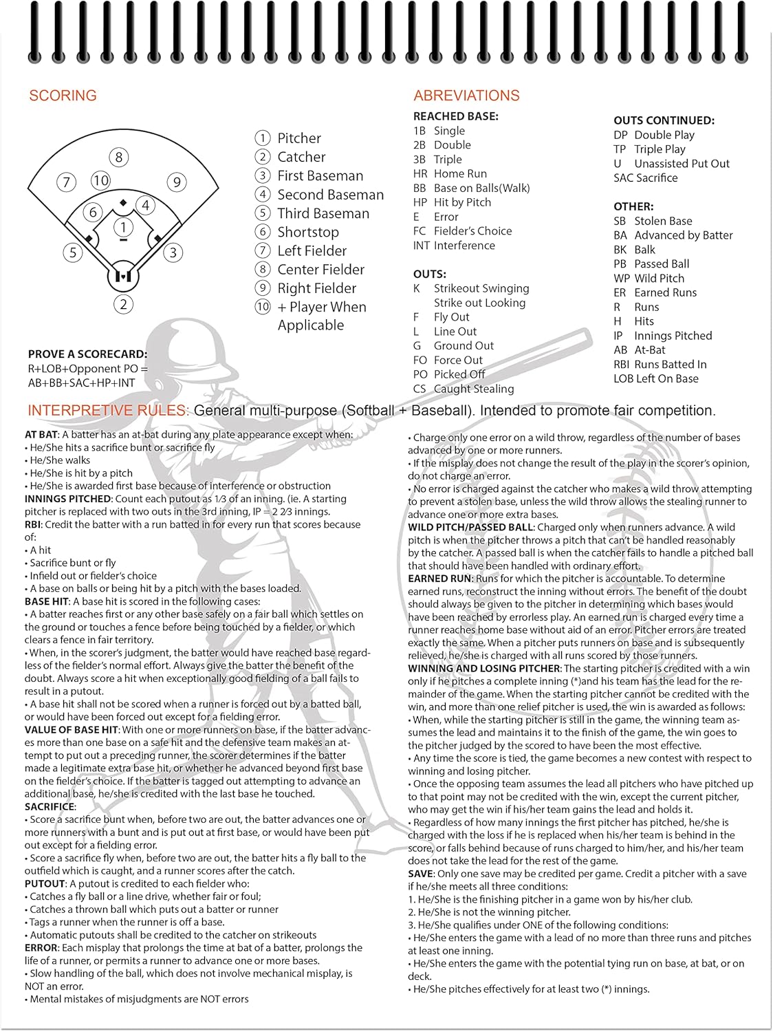 Perfect Strike Softball Scorebook - Heavy Duty Design with Rules & Scoring Instructions | Youth & Adult Use