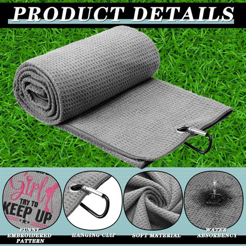 Hosuly 6 Pcs Embroidered Funny Golf Towel with Clip Golf Gifts for Girl Bag Accessories for Balls Women Mom Wife Girlfriend Club Fan Birthday Gift, 6 Colors