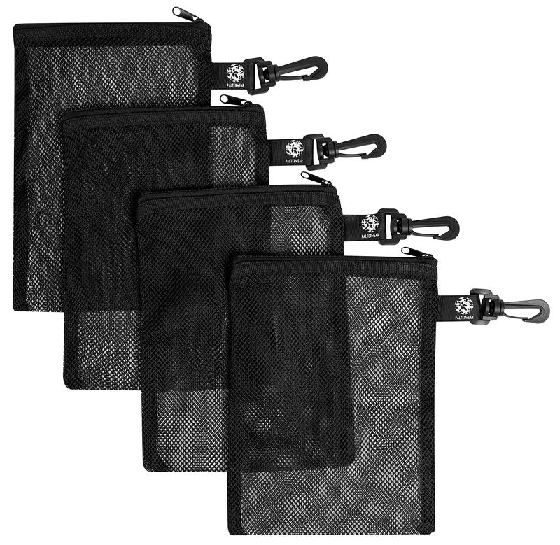 Mesh Zipper Bag with Clip - For Trekking Outdoor Sailing - Set of 4 (Black, 6 x 8 inch)
