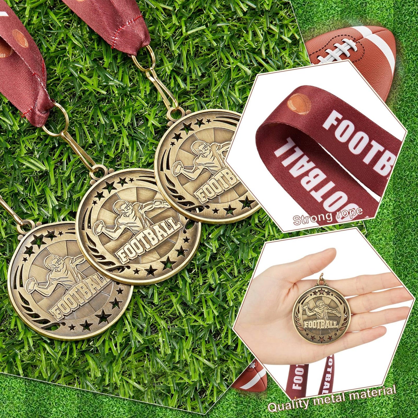 Liliaafar 36 Pack 12/36 Pack Gold Medals 2" Football Soccer Baseball Golf Basketball Metal Medals Bulk Metal Award Trophies for Adults Team Sports Event Prizes Gifts (Football)