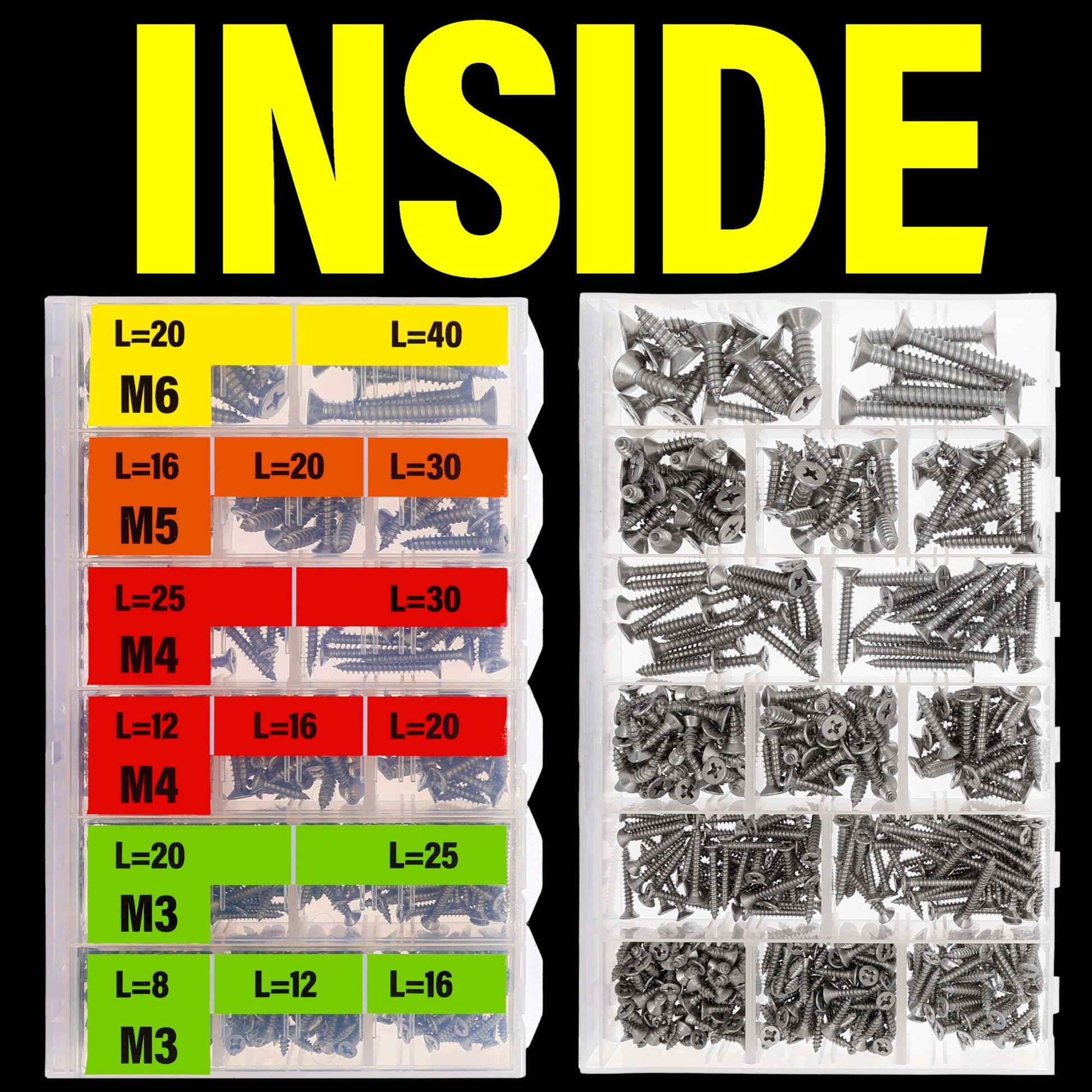 EEEEE 549pcs Self Tapping Screws Assortment Kit Assorted Screws Metric M3 M4 M5 M6 304 Flat Head Stainless Steel Kit Sheet Metal Screws Kit, Phillips Drive Small Wood Screws Set Assortment