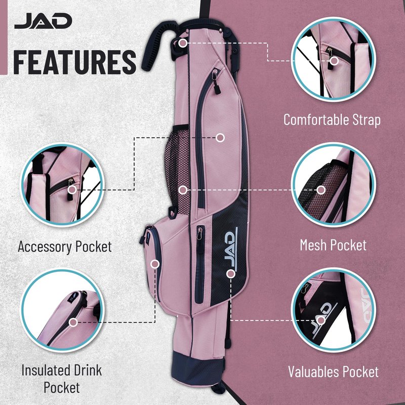 Sunday Golf Bag - Premium Everyday Sunday Golf Bag with Stand for Men, Women and Ladies, Ultra Lightweight, Easy to Carry Pitch n Putt Carry Bag (Pink)