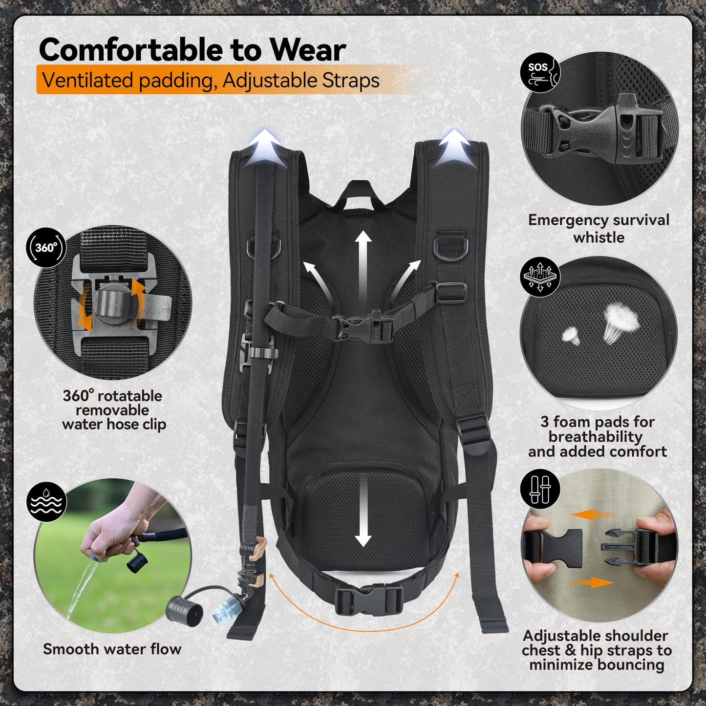 MARCHWAY Tactical Molle Hydration Pack with 2.5L TPU Water Bladder, Low-Profile Organized Military Backpack for Hiking, Cycling, Backpacking, Hunting, Running (Woodland Camo)