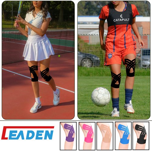 IEADEN Precut Kinesiology Tape for Knees, 10 Pcs, Upgraded, Knee Support & Stability, Knee Pain Relief Athletic Tape - Waterproof & Elastic, Breathable Hypoallergenic Latex-Free Tape, Black