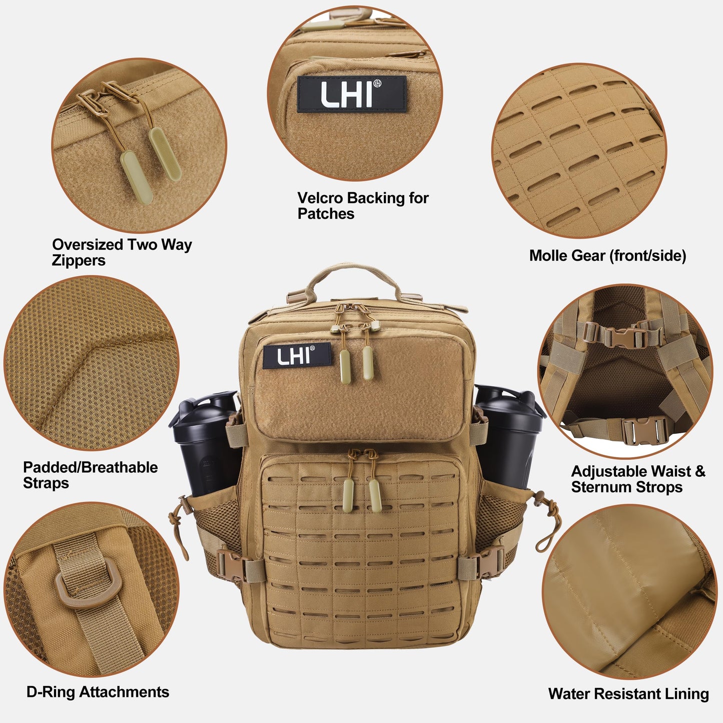 LHI Tactical Military Backpack for Men 25L/45L Large Molle Army Assault Pack 3 Day Hiking Rucksack With Bottle Holder