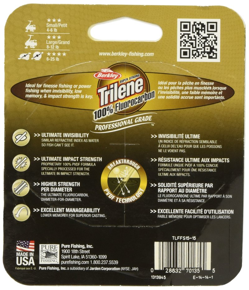 Berkley Trilene Fluorocarbon Professional Grade Filler Spool Fishing Line, Clear, 15 lb./200 yd.