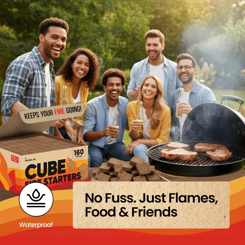 Moscow-Mix Fire Starter Cubes (160 PCS) Bulk Fire Starters for Grill, Campfires, Fireplace, Charcoal Starter, BBQ, Wood Stove, Fire Pits - Lighter Cubes - Odorless, Waterproof, Fire Starter Squares