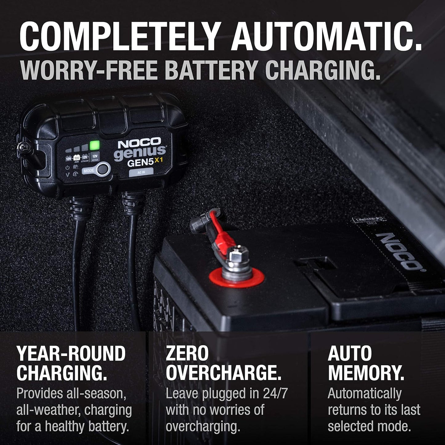 NOCO Genius GEN5X1 Onboard Battery Charger - 5A, 12V Waterproof Marine Charger with Overcharge Protection