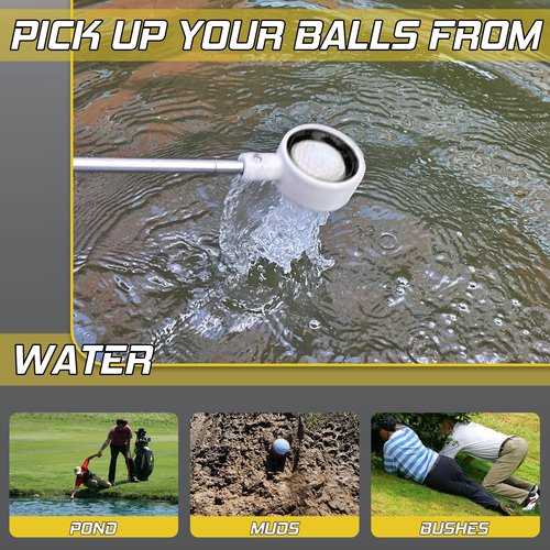 prowithlin Golf Ball Retriever Telescopic, Non-Rust Tool with Rubber Loop to Pick up Balls in Water, Great Accessory and Gift for Men's Golfers, 9ft, Black