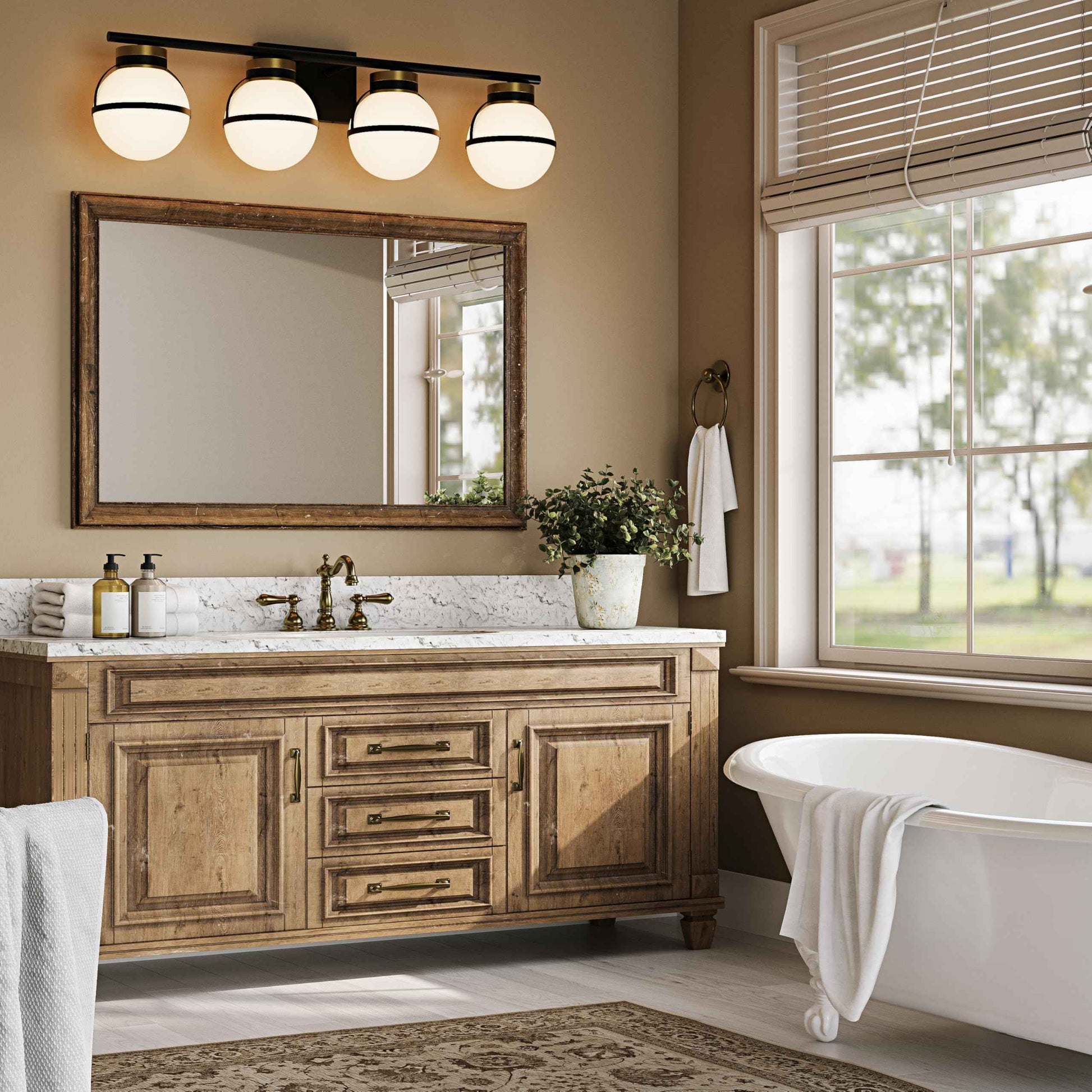 Soraglitium Black Gold Vanity Lights - ETL Certified 4 Light Mid Centery Modern Bathroom Sconces with Milk White Glass Shades (Exclude E26 Bulb)